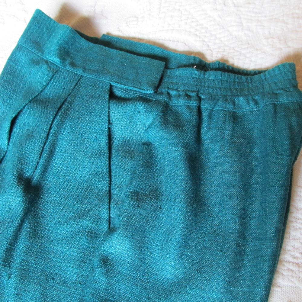 Bonnie Durant teal raw silk pants - Picture 3 of 6
